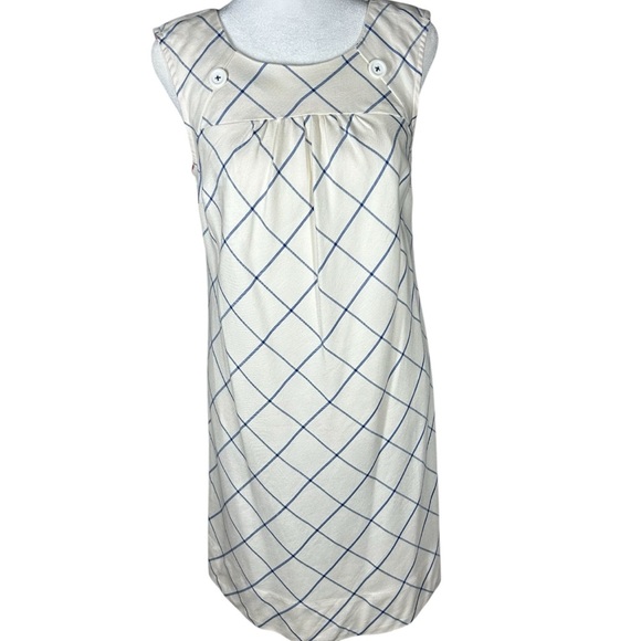 Anthropologie Maeve Off White & Blue Grid Mini Pinafore School Girl Dress Sz 4 - Picture 11 of 13